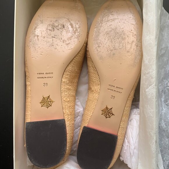 Charlotte Olympia Raffia & Pink trim Kitty Flat shoes - Picture 3 of 4